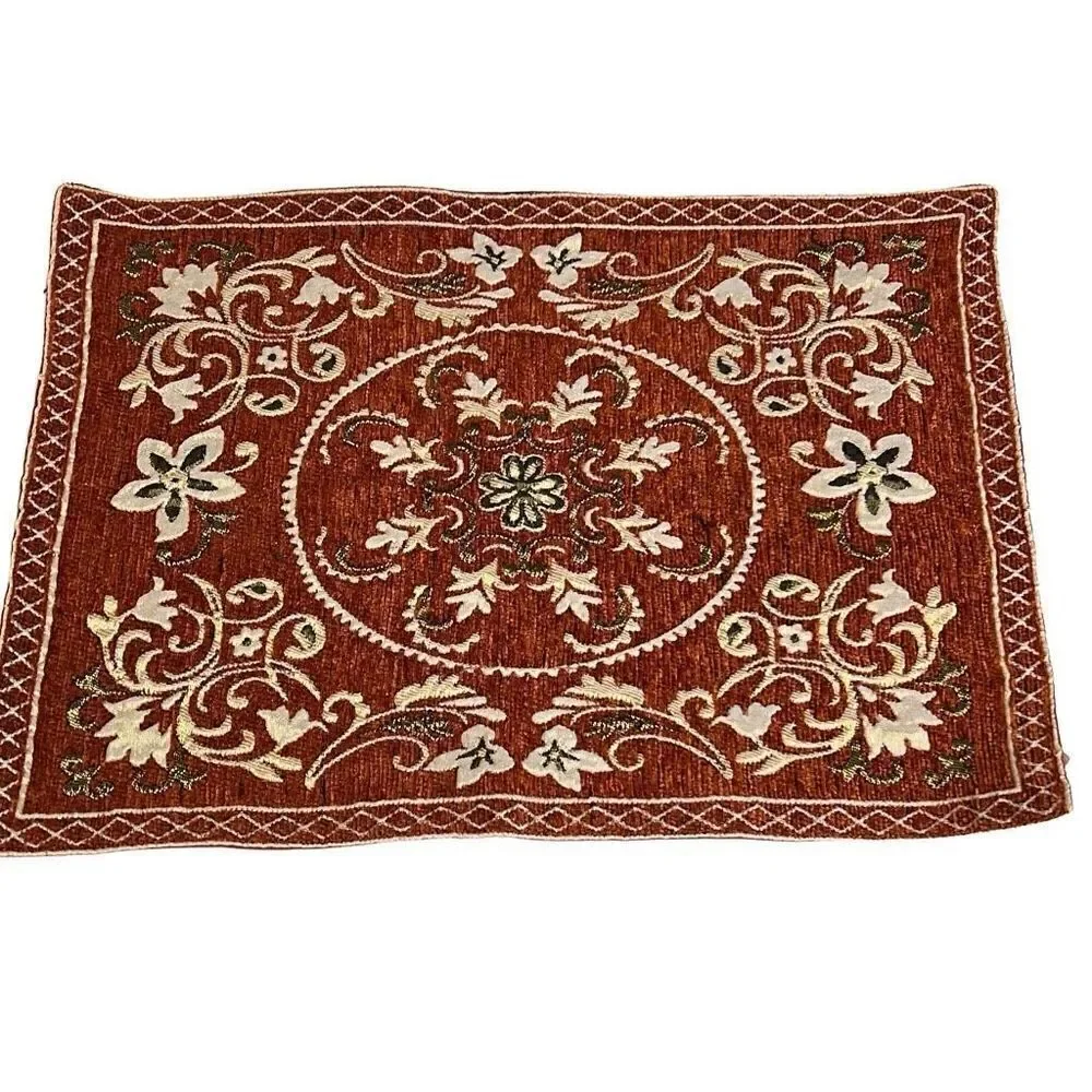 Rust White Floral Embroidery Polyblend Set of 6 Dining Placemats 17.5x12